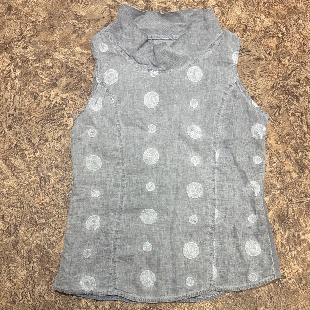 100% Linen Lina Tomei Shirt Dots Neutral L